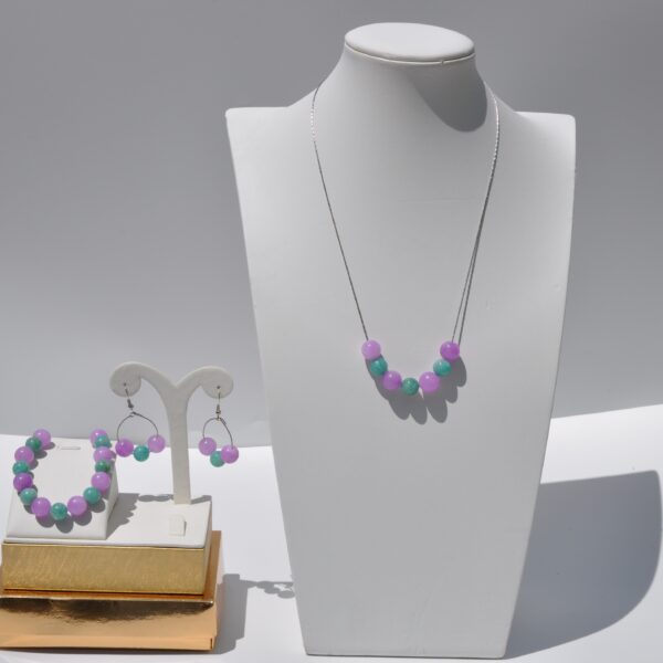 Akuamarin Kunzit Doğal Taş Kolye Bileklik ve Küpe Seti