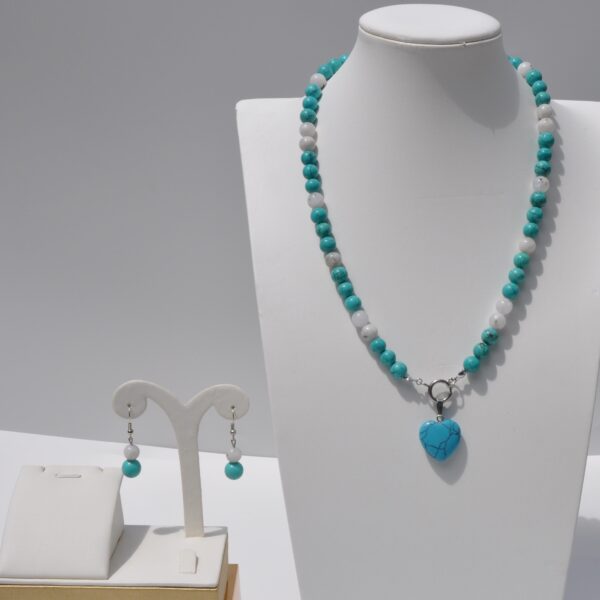 Aytaşı ve Turkuaz Doğal Taş Kolye Küpe Seti