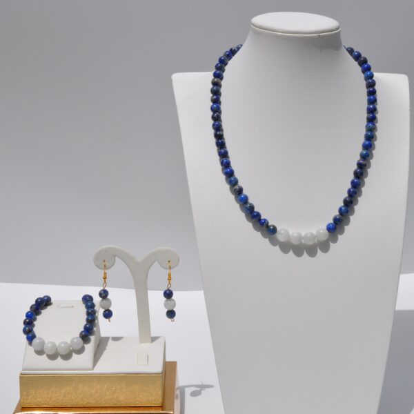 Lapis Lazuli ve Ay Taşı Doğal Taş Kolye Bileklik Ve Küpe Seti