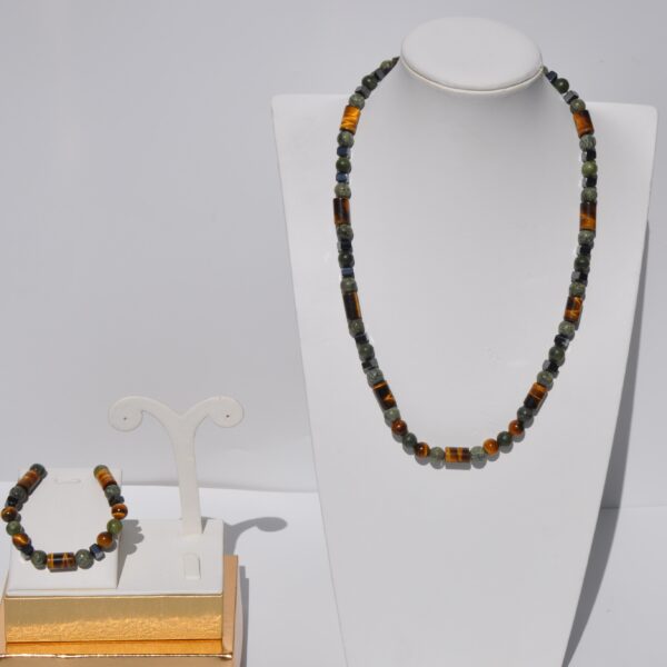 Kaplan Gözü Peridot Hematit Doğal Taş Kolye ve Bileklik Seti