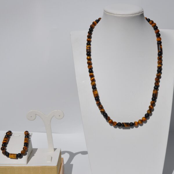 Kaplan Gözü Mat Oniks Doğal Taş Kolye Bileklik Seti