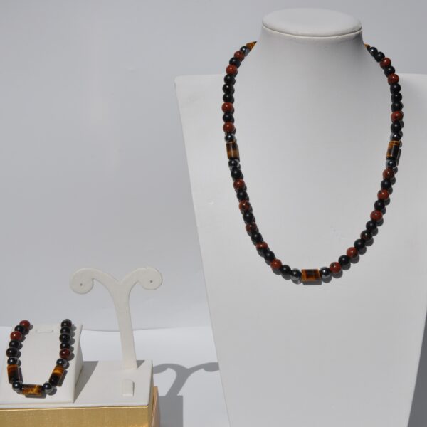 Kaplan Gözü Obsidyen Oniks Doğal Taş Kolye ve Bileklik SETİ